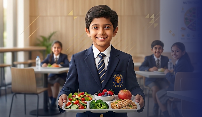 Student holding a healthy meal tray